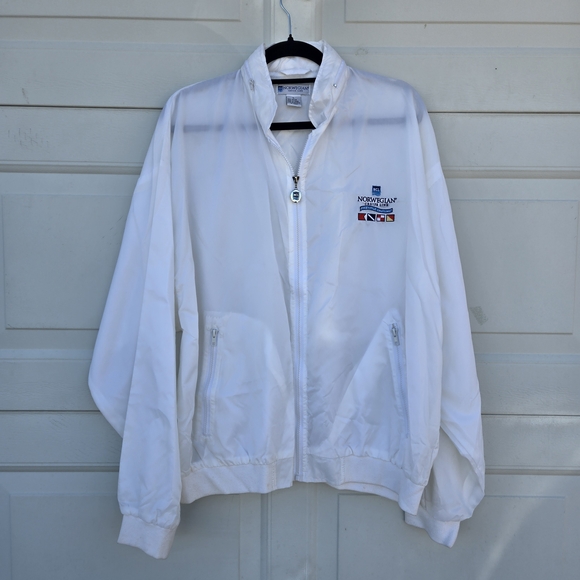 NCL Other - Norwegian Cruise Line NCL White Windbreaker Jacket Large Hooded Nylon Lined EUC